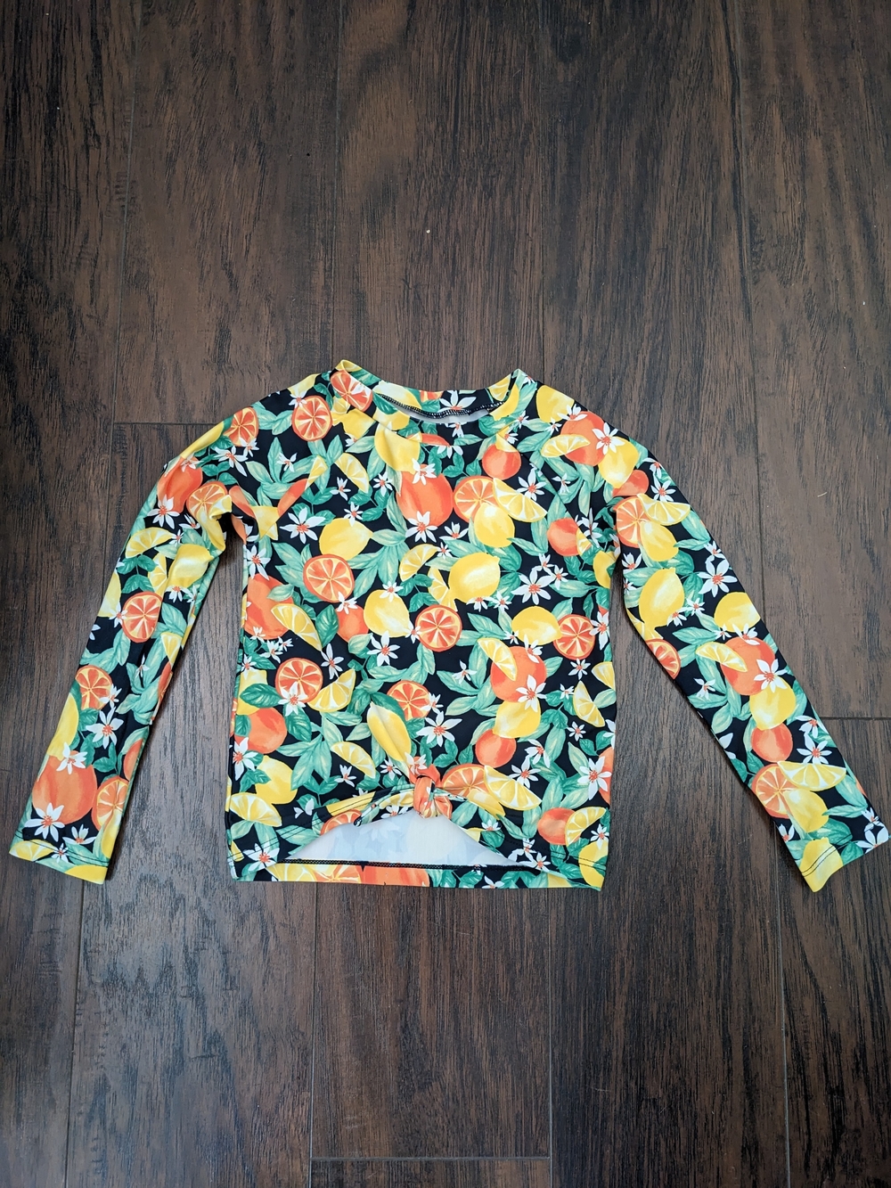 Girls Long Sleeve Lemon & Orange Print Rash Guard Swim Top